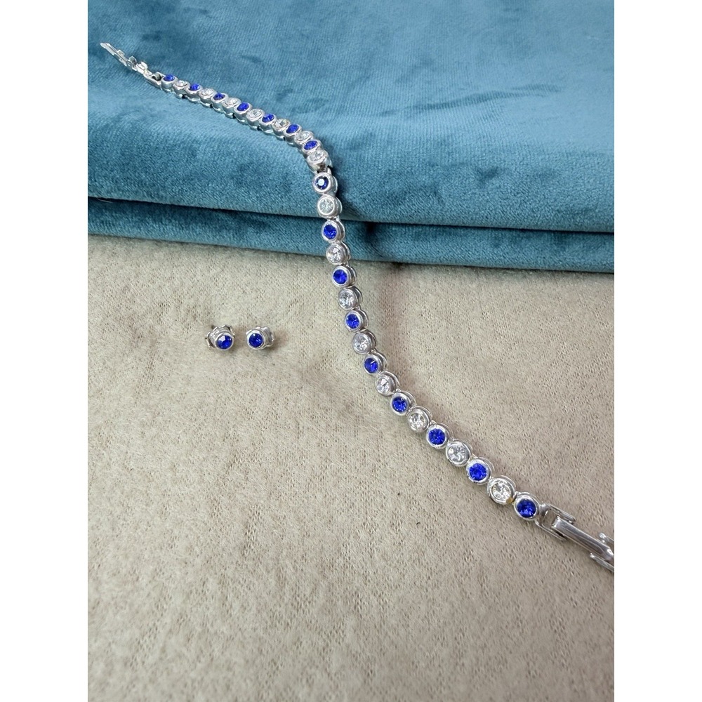 Vintage Avon 2002 Sapphire Crystal Tennis Bracelet and Earrings Set